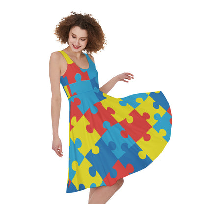 Autism Awareness Pattern Print Women's Sleeveless Dress