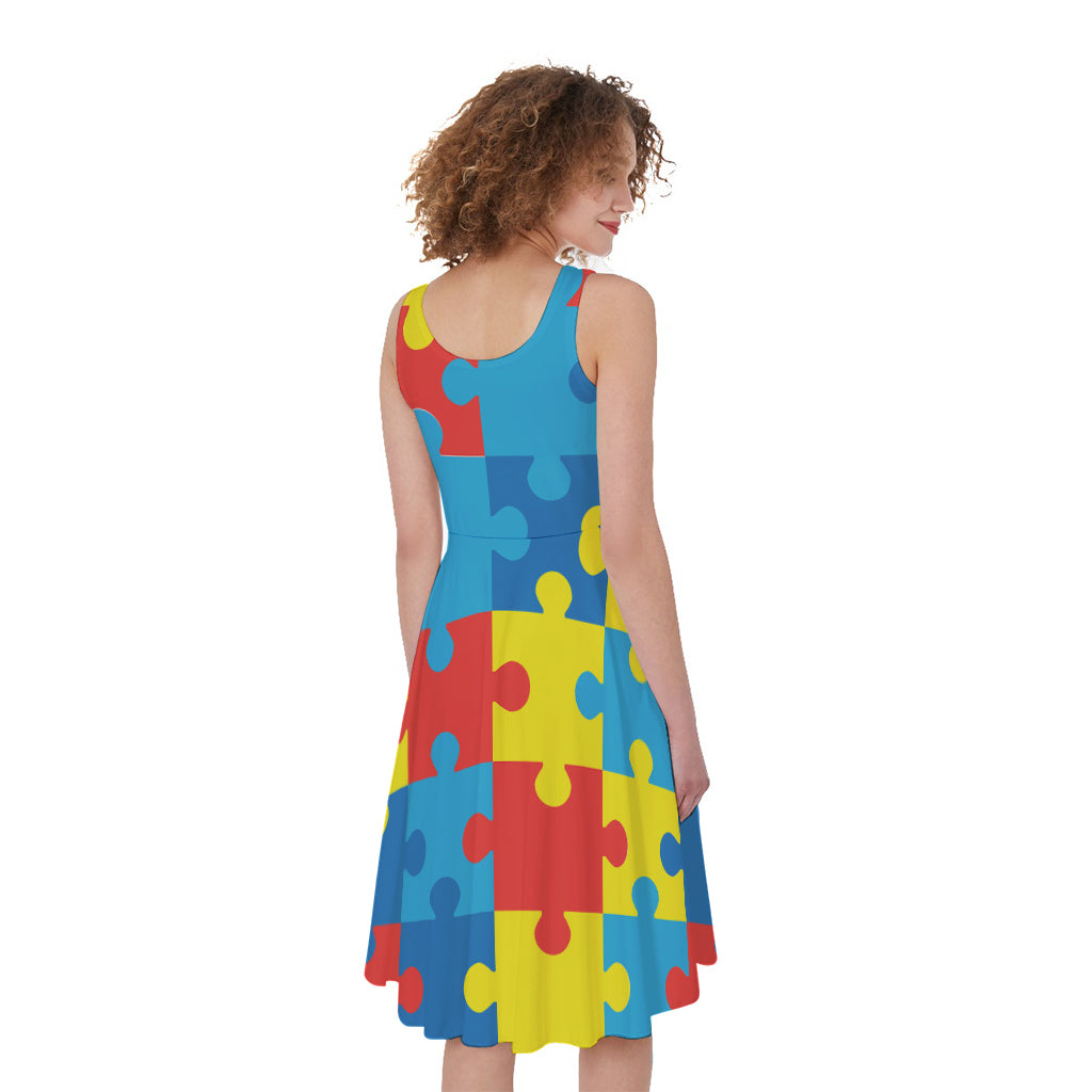 Autism Awareness Pattern Print Women's Sleeveless Dress