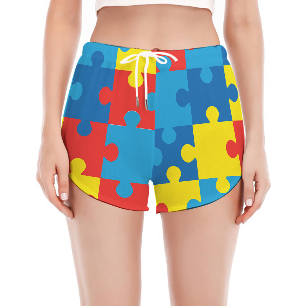 Autism Awareness Pattern Print Women's Split Running Shorts