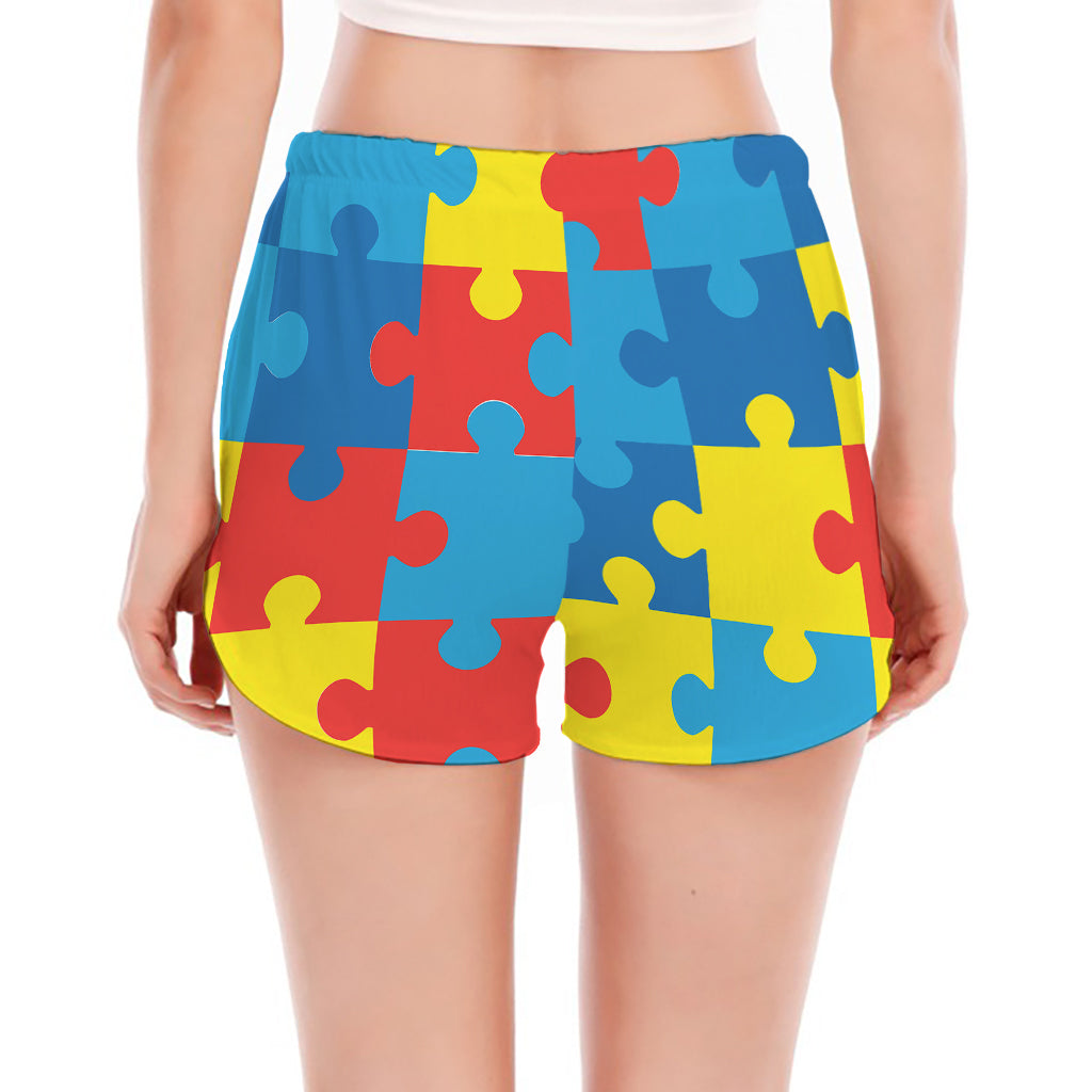 Autism Awareness Pattern Print Women's Split Running Shorts