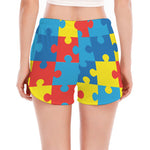 Autism Awareness Pattern Print Women's Split Running Shorts