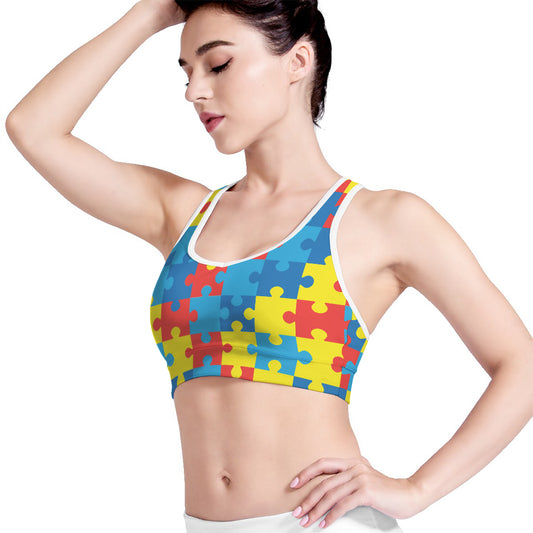 Autism Awareness Pattern Print Women's Sports Bra