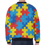 Autism Awareness Pattern Print Zip Sleeve Bomber Jacket