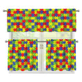 Autism Awareness Puzzle Pattern Print 3 Piece Kitchen Curtains