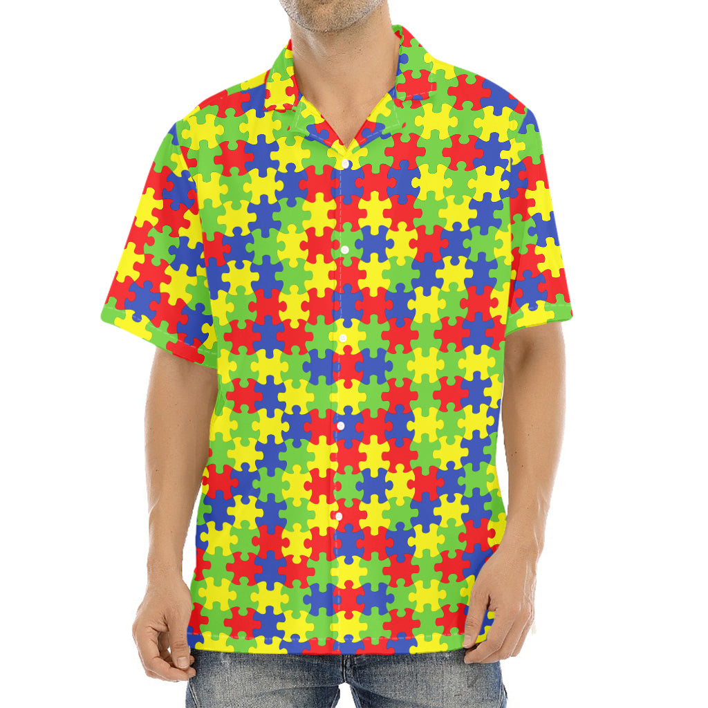 Autism Awareness Puzzle Pattern Print Aloha Shirt