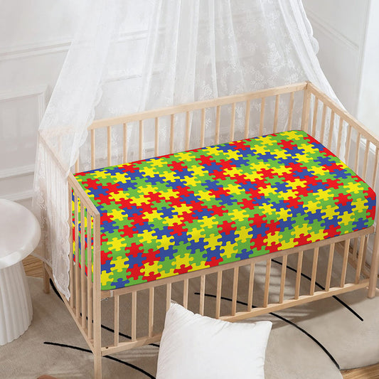 Autism Awareness Puzzle Pattern Print Baby Crib Sheet