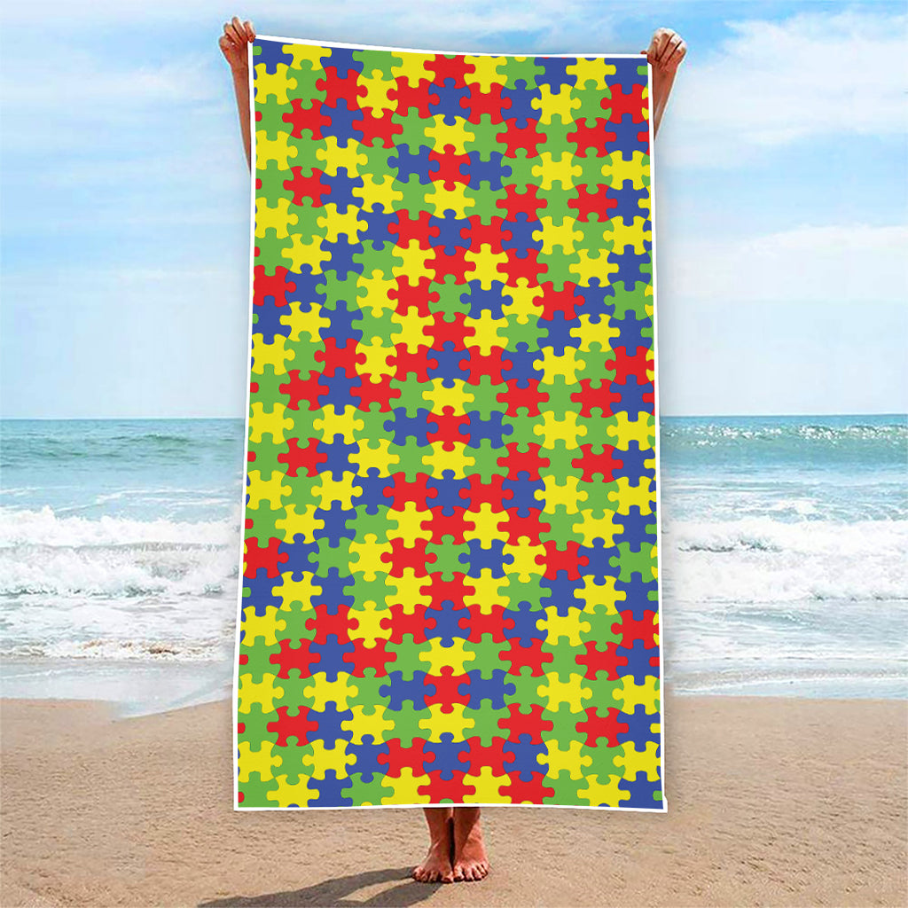 Autism Awareness Puzzle Pattern Print Beach Towel