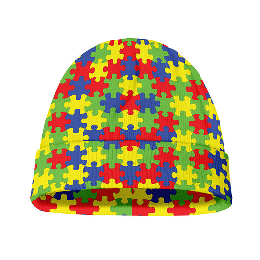 Autism Awareness Puzzle Pattern Print Beanie