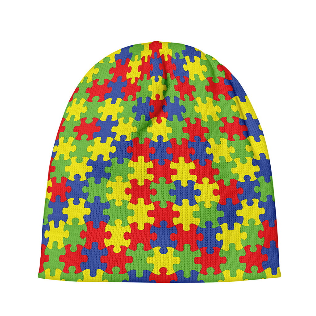 Autism Awareness Puzzle Pattern Print Beanie