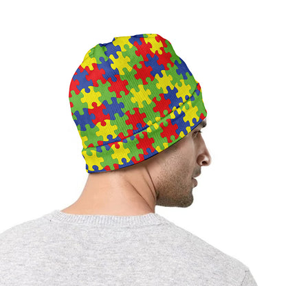Autism Awareness Puzzle Pattern Print Beanie