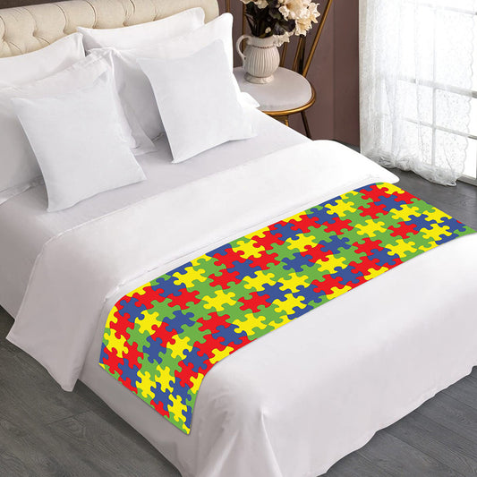 Autism Awareness Puzzle Pattern Print Bed Runner