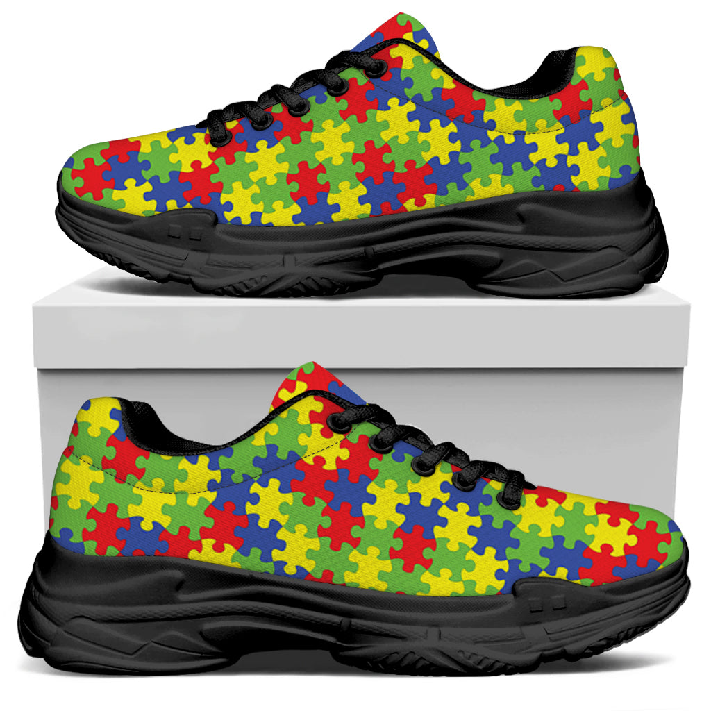 Autism Awareness Puzzle Pattern Print Black Chunky Shoes