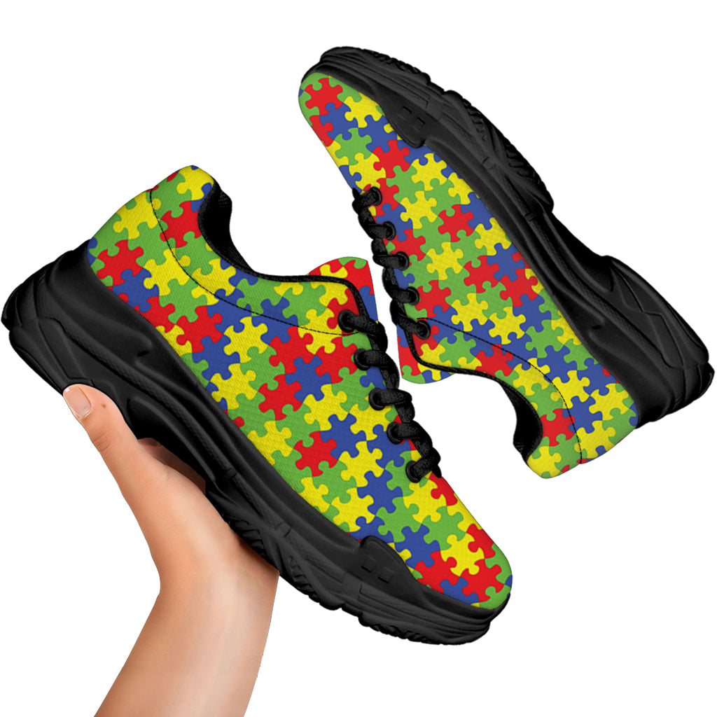 Autism Awareness Puzzle Pattern Print Black Chunky Shoes