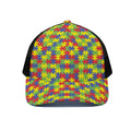 Autism Awareness Puzzle Pattern Print Black Mesh Trucker Hat