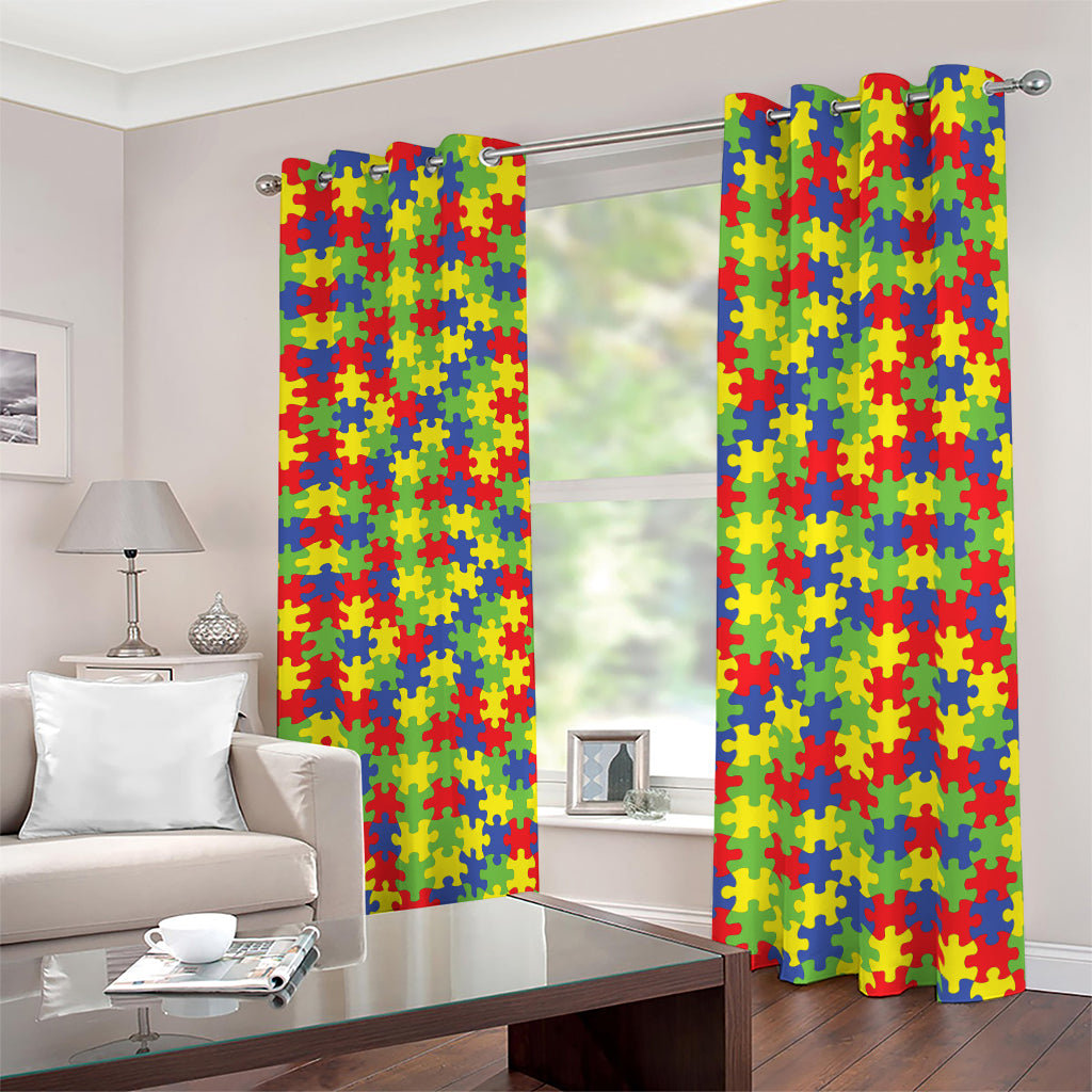 Autism Awareness Puzzle Pattern Print Blackout Grommet Curtains