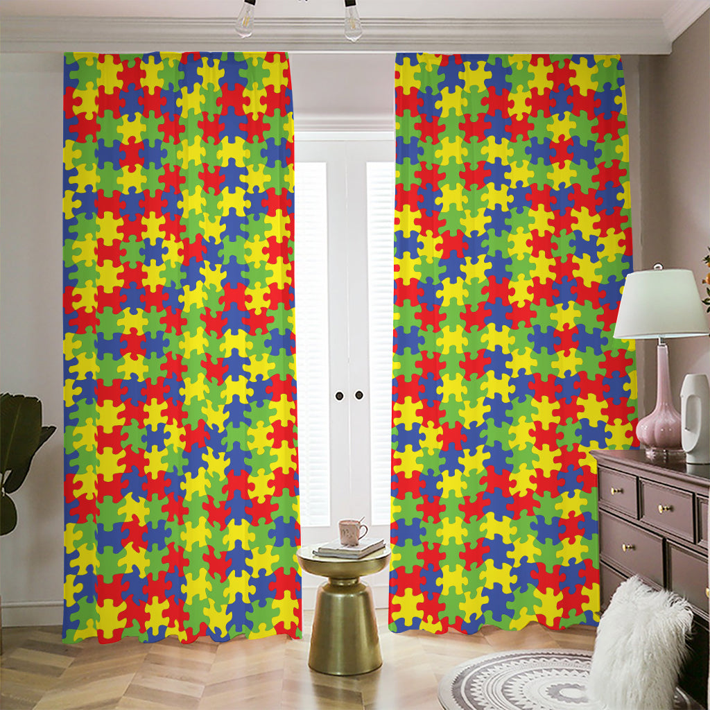 Autism Awareness Puzzle Pattern Print Blackout Pencil Pleat Curtains