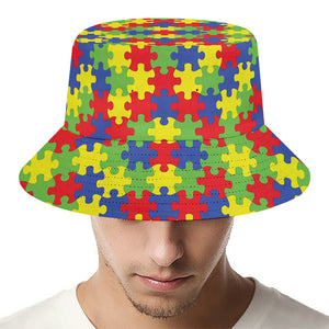 Autism Awareness Puzzle Pattern Print Bucket Hat