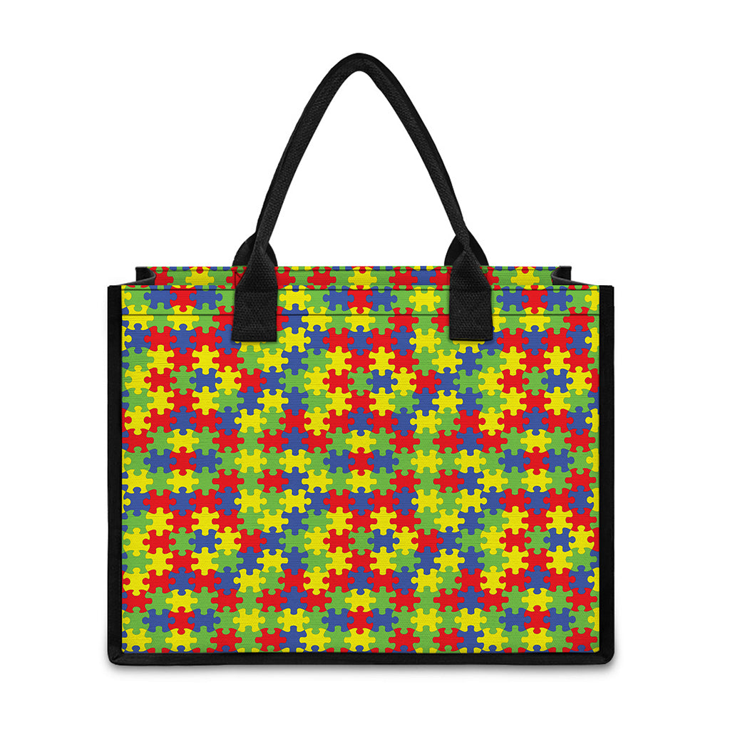Autism Awareness Puzzle Pattern Print Canvas Tote Bag