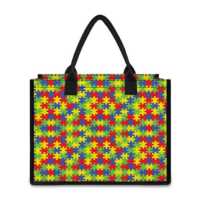 Autism Awareness Puzzle Pattern Print Canvas Tote Bag