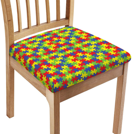 Autism Awareness Puzzle Pattern Print Chair Cushion Cover
