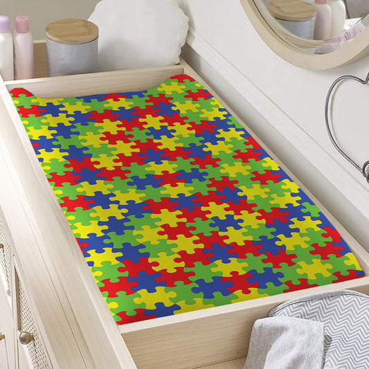 Autism Awareness Puzzle Pattern Print Changing Pad Cover