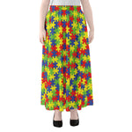 Autism Awareness Puzzle Pattern Print Chiffon Maxi Skirt