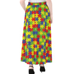 Autism Awareness Puzzle Pattern Print Chiffon Maxi Skirt