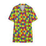 Autism Awareness Puzzle Pattern Print Cotton Hawaiian Shirt