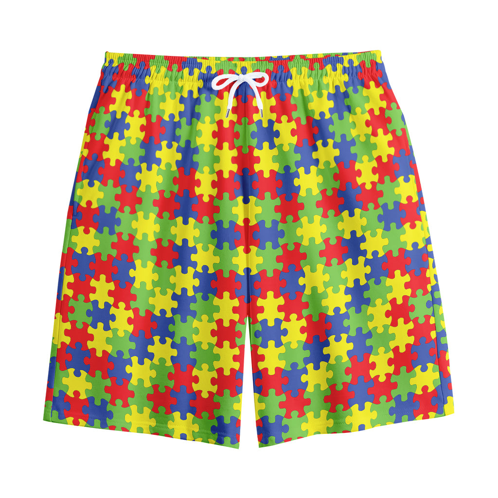 Autism Awareness Puzzle Pattern Print Cotton Shorts