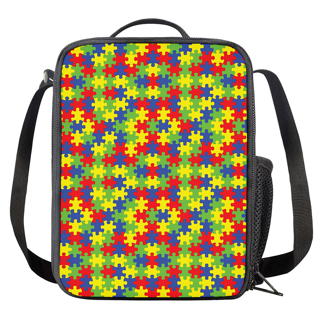 Autism Awareness Puzzle Pattern Print Crossbody Lunch Bag