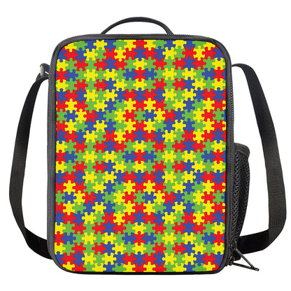 Autism Awareness Puzzle Pattern Print Crossbody Lunch Bag