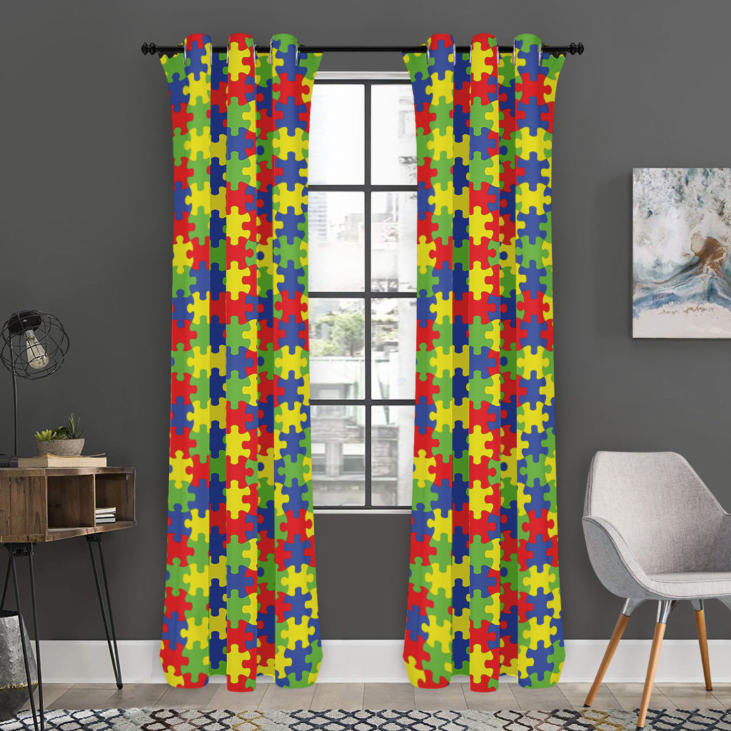 Autism Awareness Puzzle Pattern Print Curtain