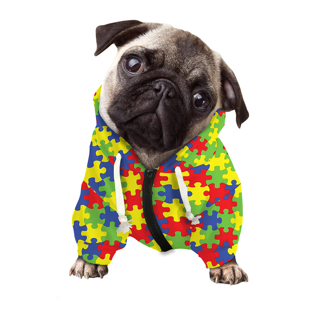 Autism Awareness Puzzle Pattern Print Dog Zip Up Hoodie