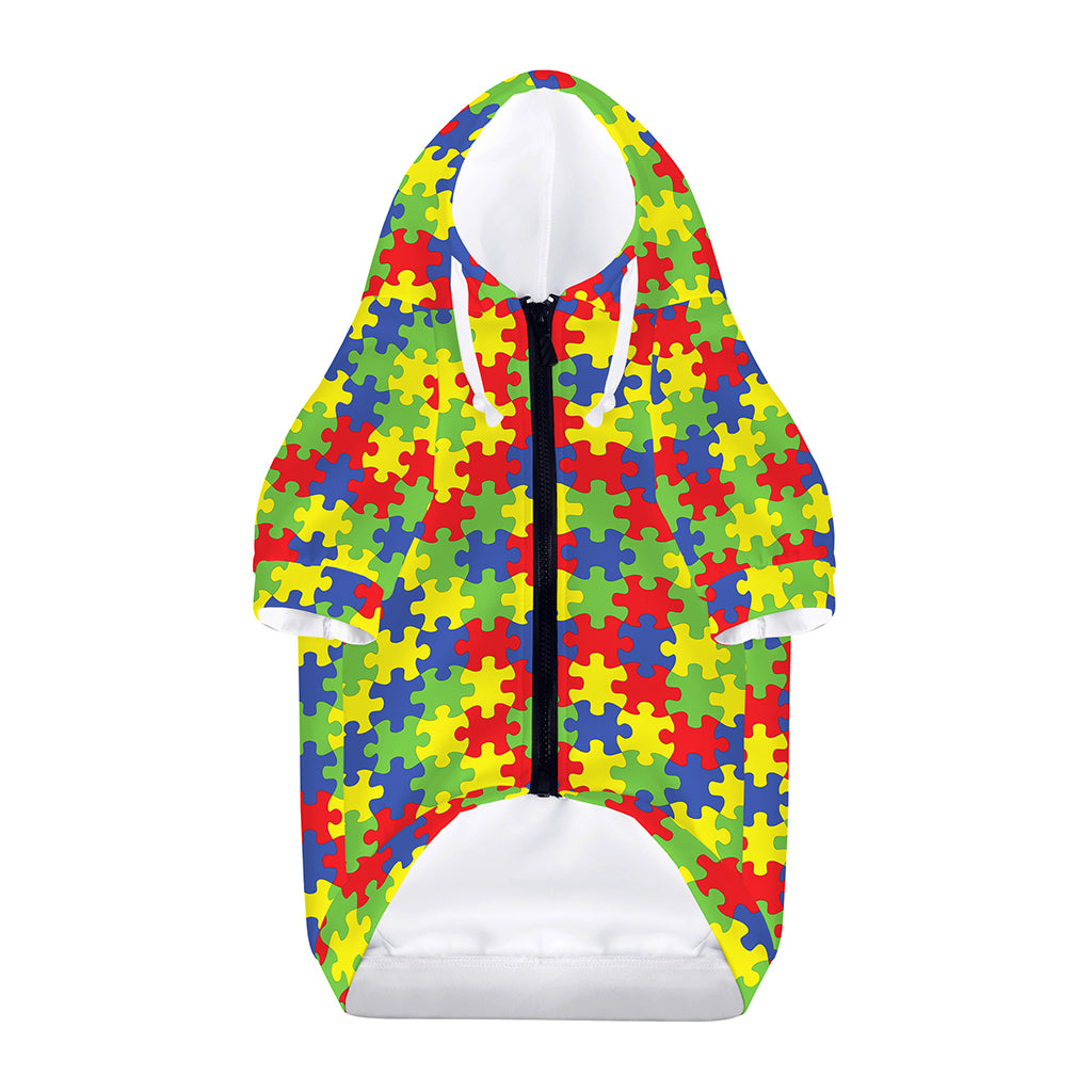 Autism Awareness Puzzle Pattern Print Dog Zip Up Hoodie