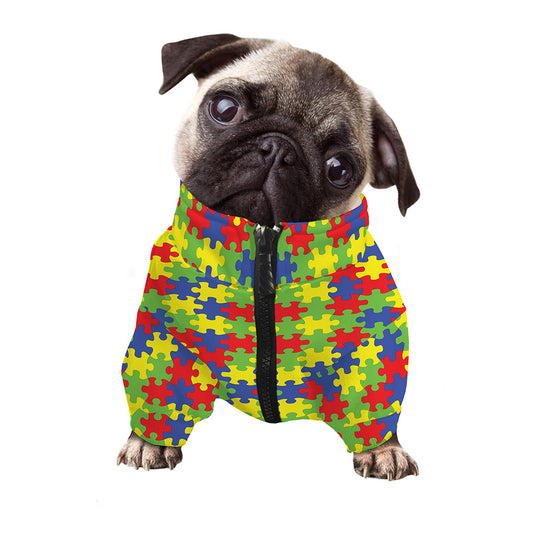 Autism Awareness Puzzle Pattern Print Dog Zip Up Jacket