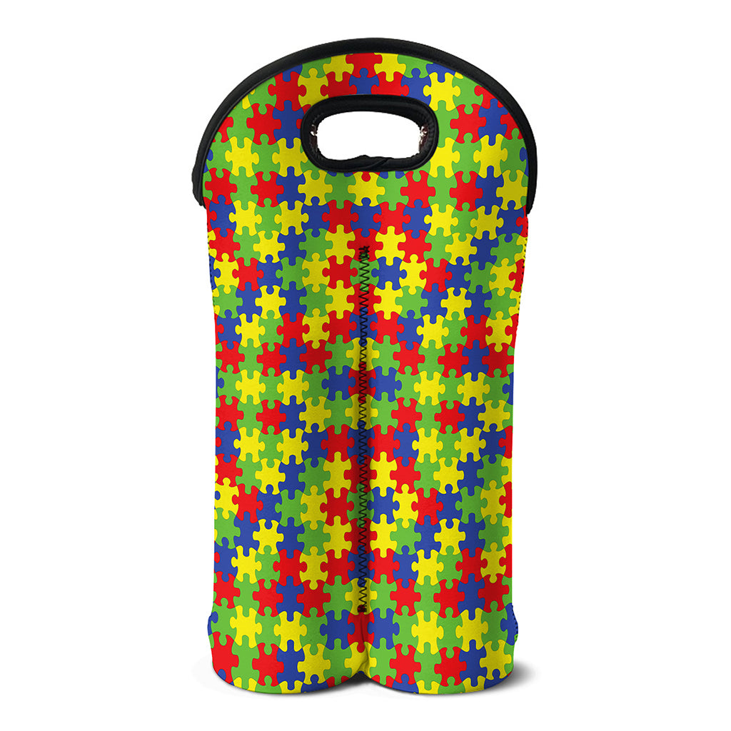 Autism Awareness Puzzle Pattern Print Double Neoprene Wine Tote
