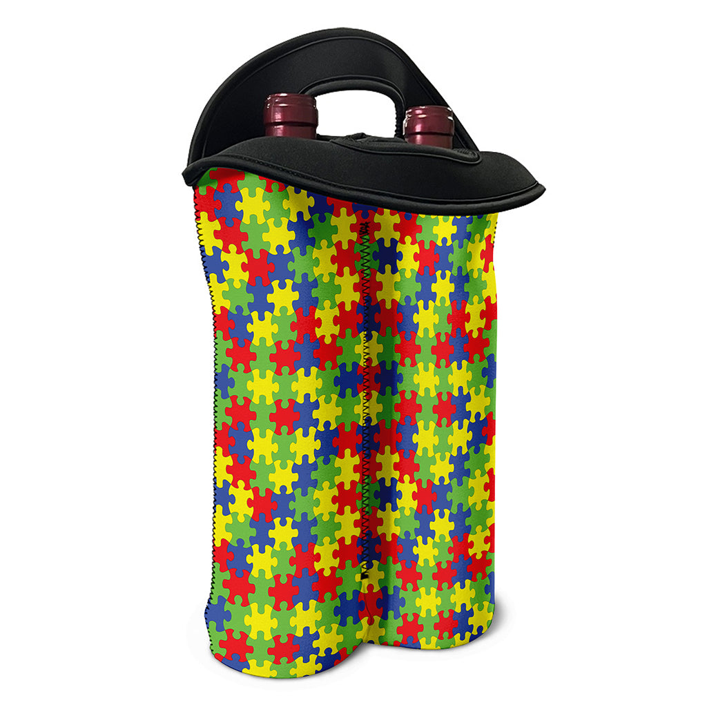 Autism Awareness Puzzle Pattern Print Double Neoprene Wine Tote