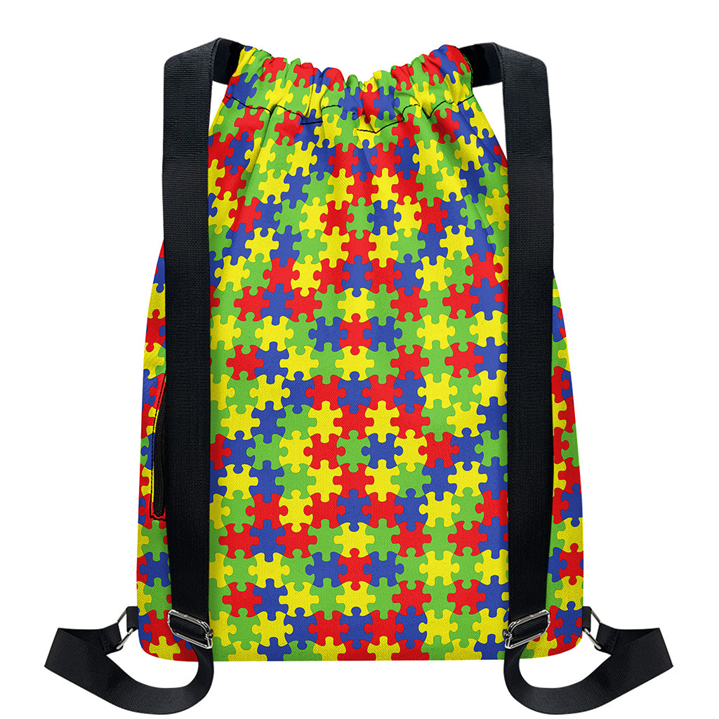 Autism Awareness Puzzle Pattern Print Drawstring Backpack