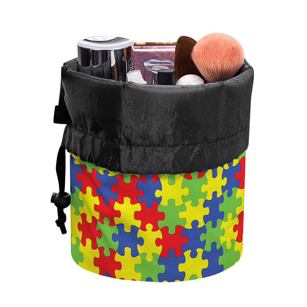 Autism Awareness Puzzle Pattern Print Drawstring Makeup Bag