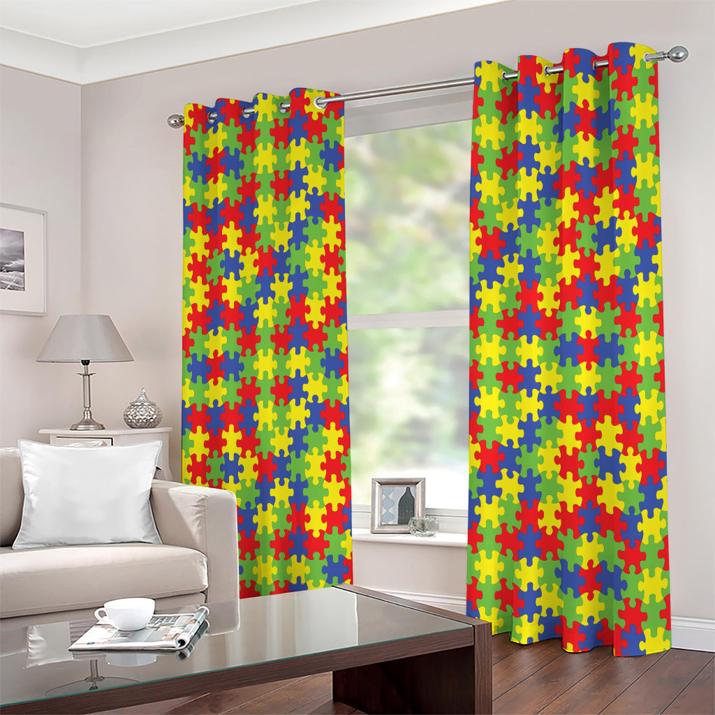 Autism Awareness Puzzle Pattern Print Extra Wide Grommet Curtains