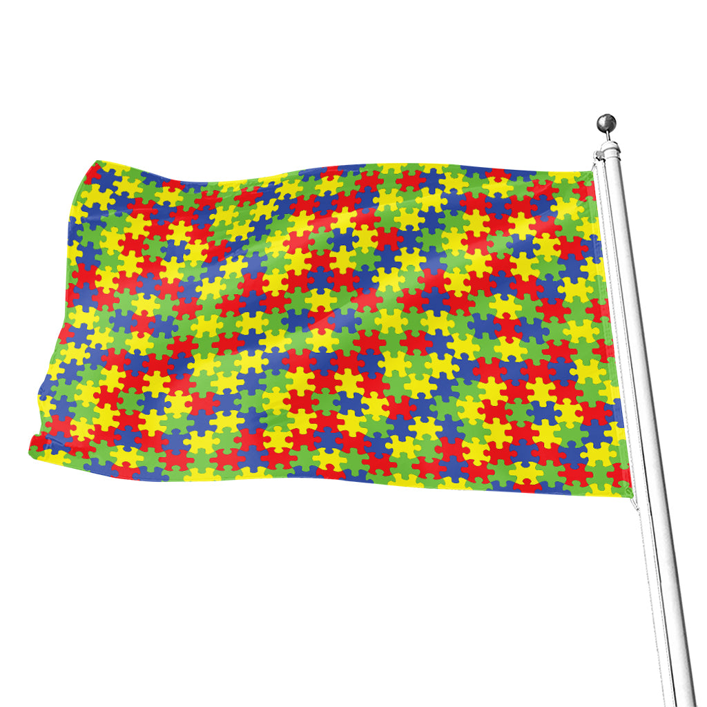 Autism Awareness Puzzle Pattern Print Flag