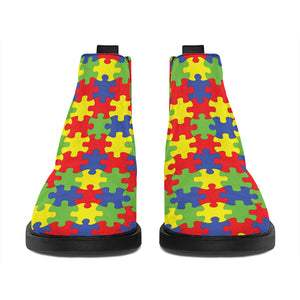 Autism Awareness Puzzle Pattern Print Flat Ankle Boots