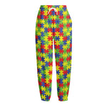 Autism Awareness Puzzle Pattern Print Fleece Lined Knit Pants