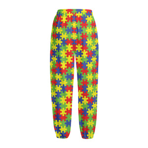 Autism Awareness Puzzle Pattern Print Fleece Lined Knit Pants