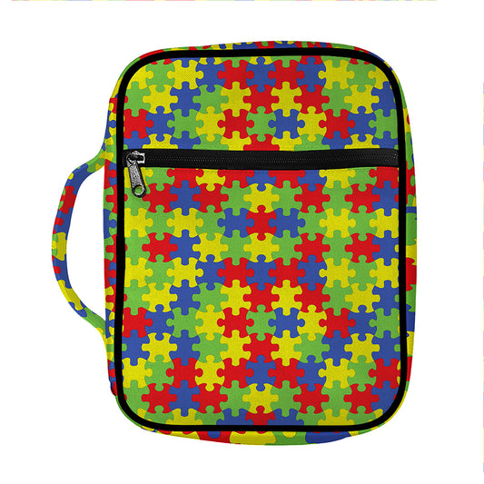 Autism Awareness Puzzle Pattern Print Front Pocket Bible Bag
