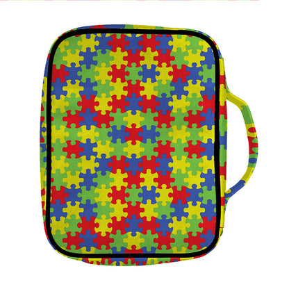 Autism Awareness Puzzle Pattern Print Front Pocket Bible Bag