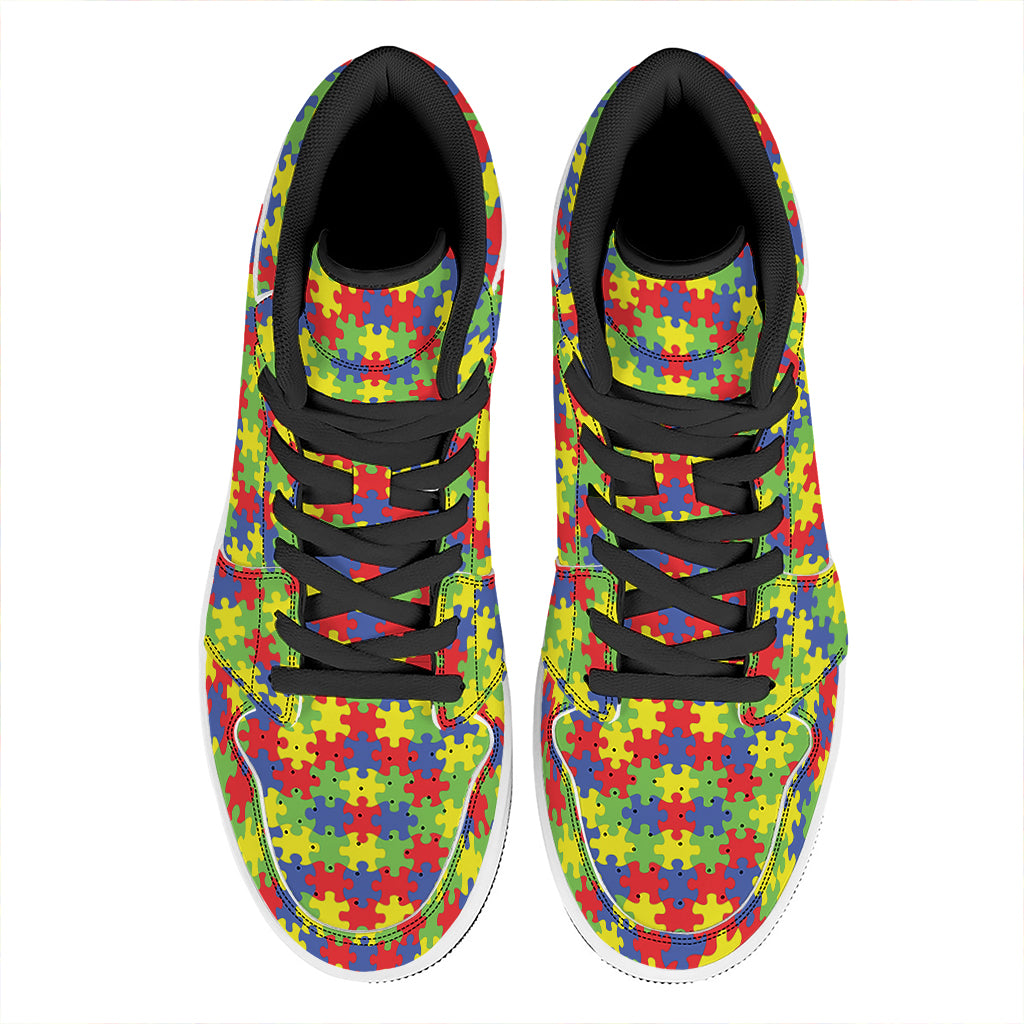 Autism Awareness Puzzle Pattern Print High Top Leather Sneakers