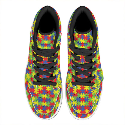 Autism Awareness Puzzle Pattern Print High Top Leather Sneakers