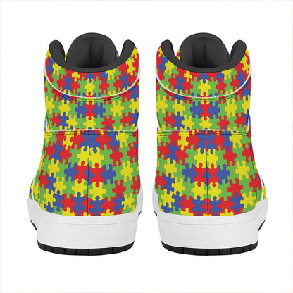 Autism Awareness Puzzle Pattern Print High Top Leather Sneakers