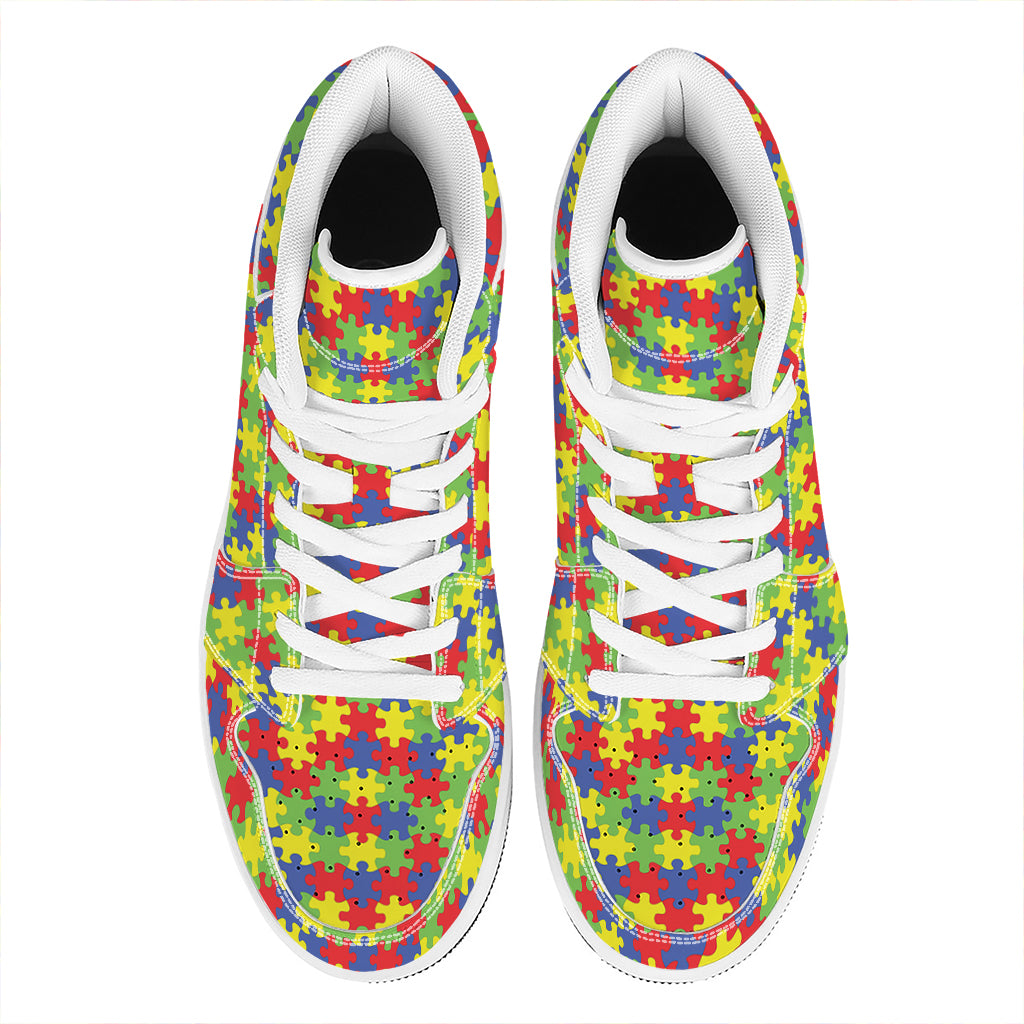 Autism Awareness Puzzle Pattern Print High Top Leather Sneakers